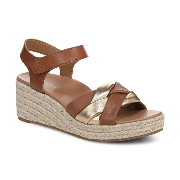 Vionic SARATOGA WEDGE SANDAL Tan and Gold - Picture 1 of 7